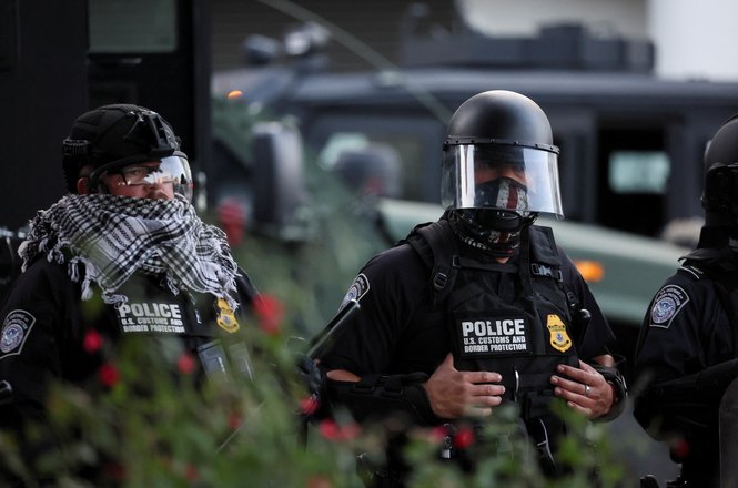 Law enforcement at an immigration protest in Los Angeles, California, on June 12, 2025.