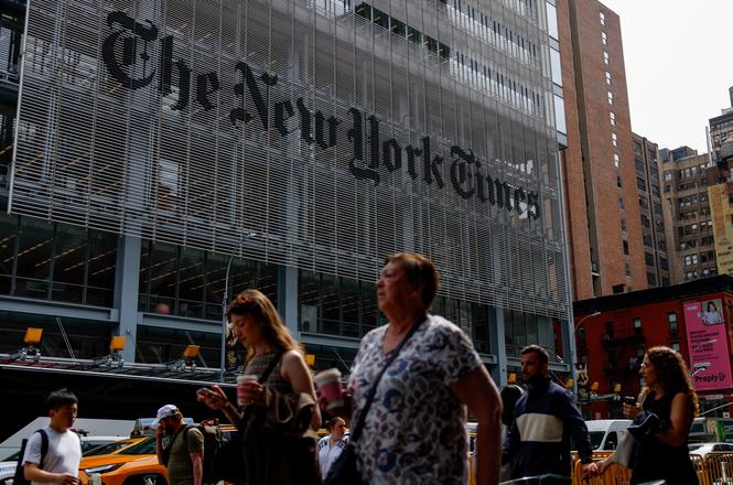 Phone records for multiple New York Times reporters were subpoenaed by the Justice Department in July 2026 as part of an attempt to uncover their confidential sources. Above, the Times building in New York City in 2025.