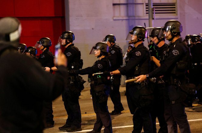Los Angeles Police Department officers at an immigration protest in Los Angeles, California, on Jan. 30, 2026.