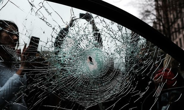 windows being smashed and other damages