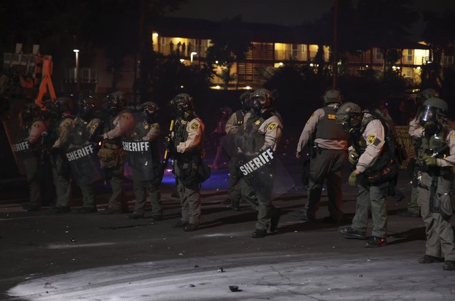 Los Angeles County Sheriff’s deputies at a protest in Compton, California, on June 7, 2025.