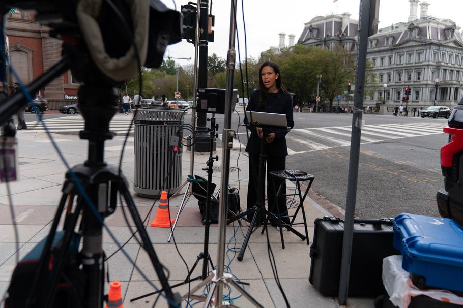 MS NOW White House reporter Akayla Gardner works from a makeshift setup near the White House after being denied entry on Sept. 20, 2026