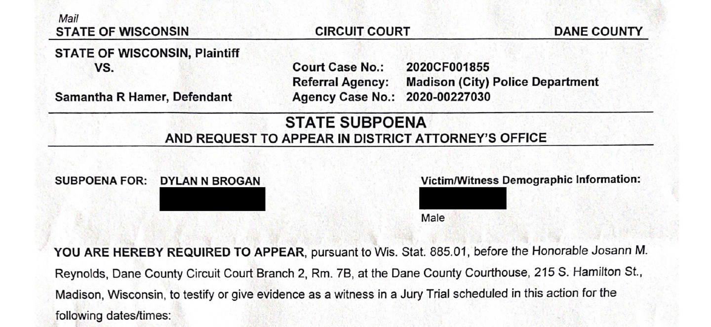 Brogan WI subpoena