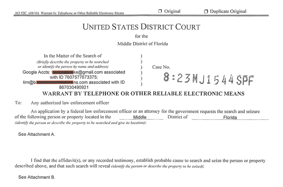SCREENSHOT VIA U.S. DISTRICT COURT, MIDDLE DISTRICT OF FLORIDA