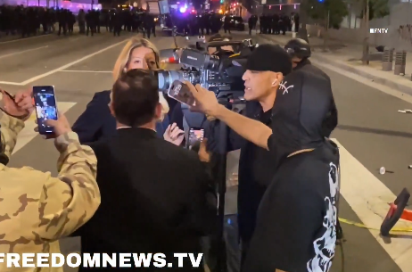 People attending a protest in Los Angeles, California, harass a KTTV reporter and photojournalist on Jan. 31, 2026
