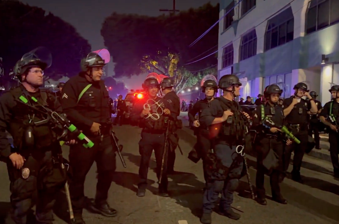 Reporter Cam Higby recorded and reported live from inside a police kettle after he was detained amid protests in downtown Los Angeles, California, on June 9, 2025. He and other members of the press were later released without charges.
