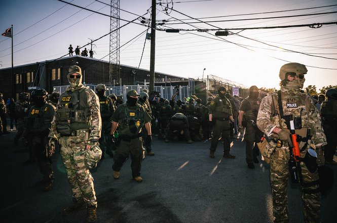 Photojournalist Dave Decker was shot with multiple pepper balls and his camera damaged while covering protests outside a U.S. Immigration and Customs Enforcement facility, seen above, in the Chicago suburb of Broadview, Illinois, on Sept. 27, 2025.