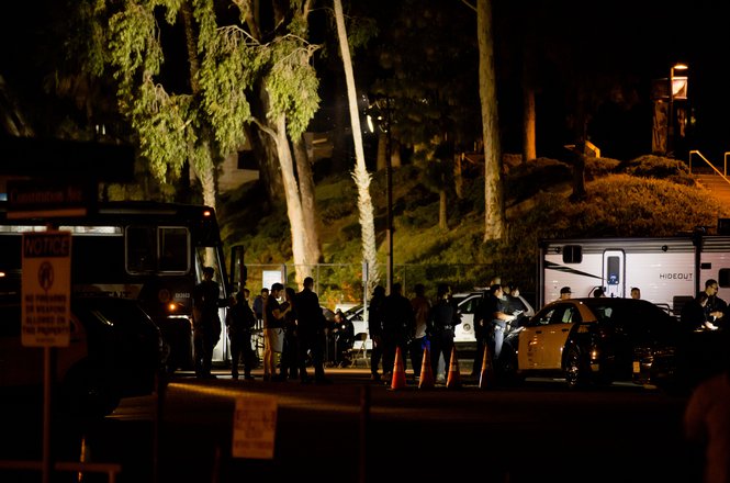 Freelance photojournalist Robert Spangle captured this image of a Los Angeles processing center seen from the parking lot of UCLA’s Jackie Robinson Stadium shortly after his arrest on June 1, 2020. (COURTESY ROBERT SPANGLE) Spangle_arrest_0601_CA.jpg