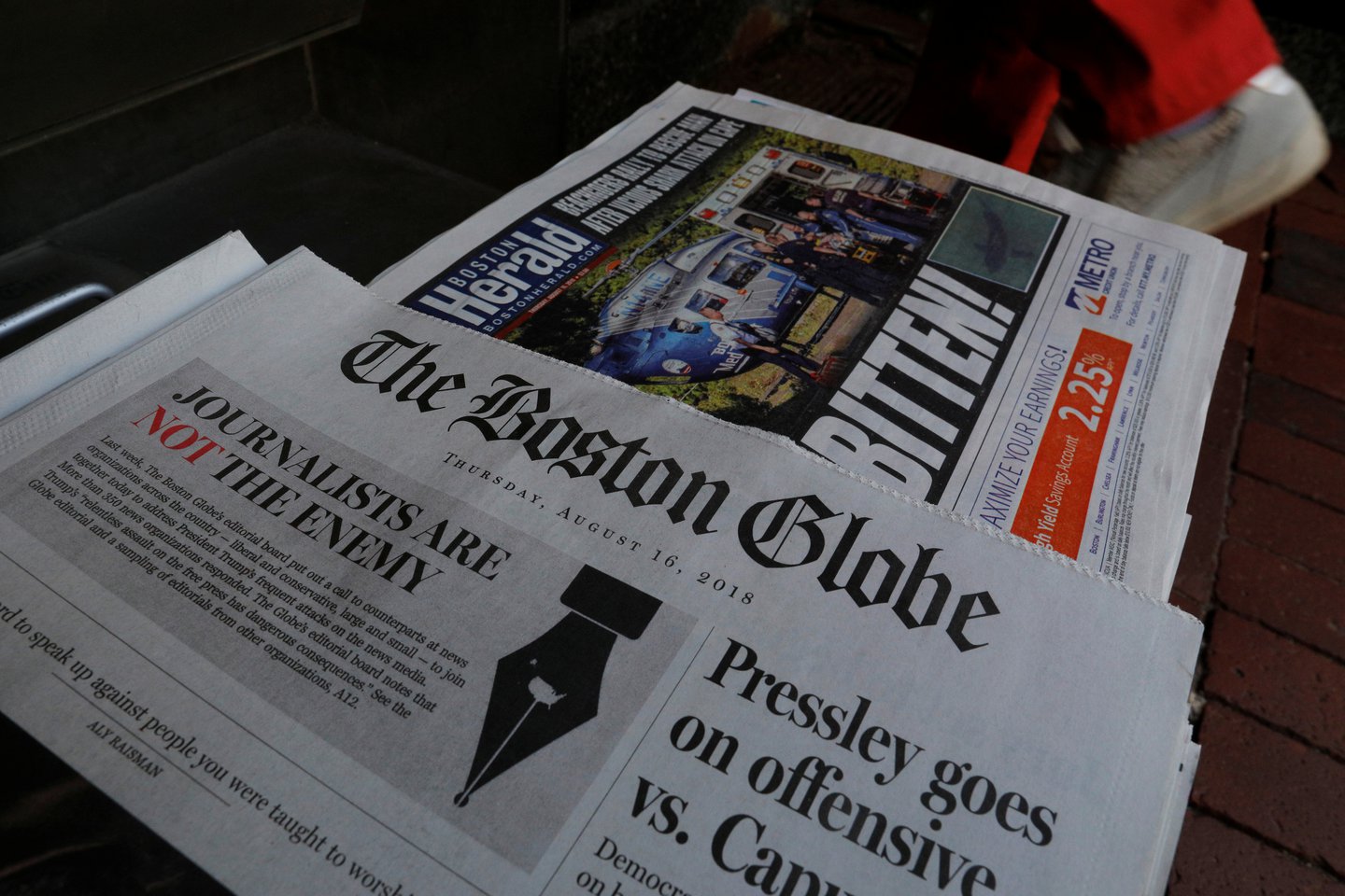 Boston Globe free press editorial on newsstand
