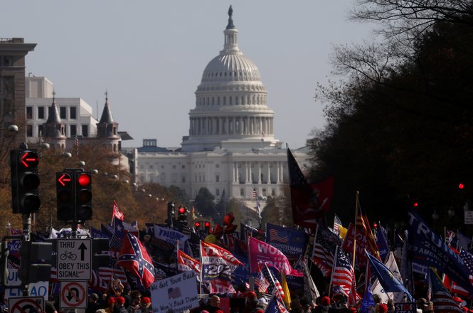 The U.S. Capitol building is seen as thousands of people participate in rallies in support of President Donald Trump in Washington, D.C., on Nov. 14, 2020. (REUTERS/LEAH MILLIS) Million_March_assault_111420