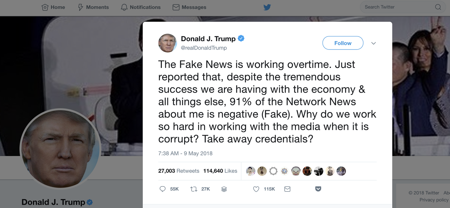 Trump tweet May 9, 2018