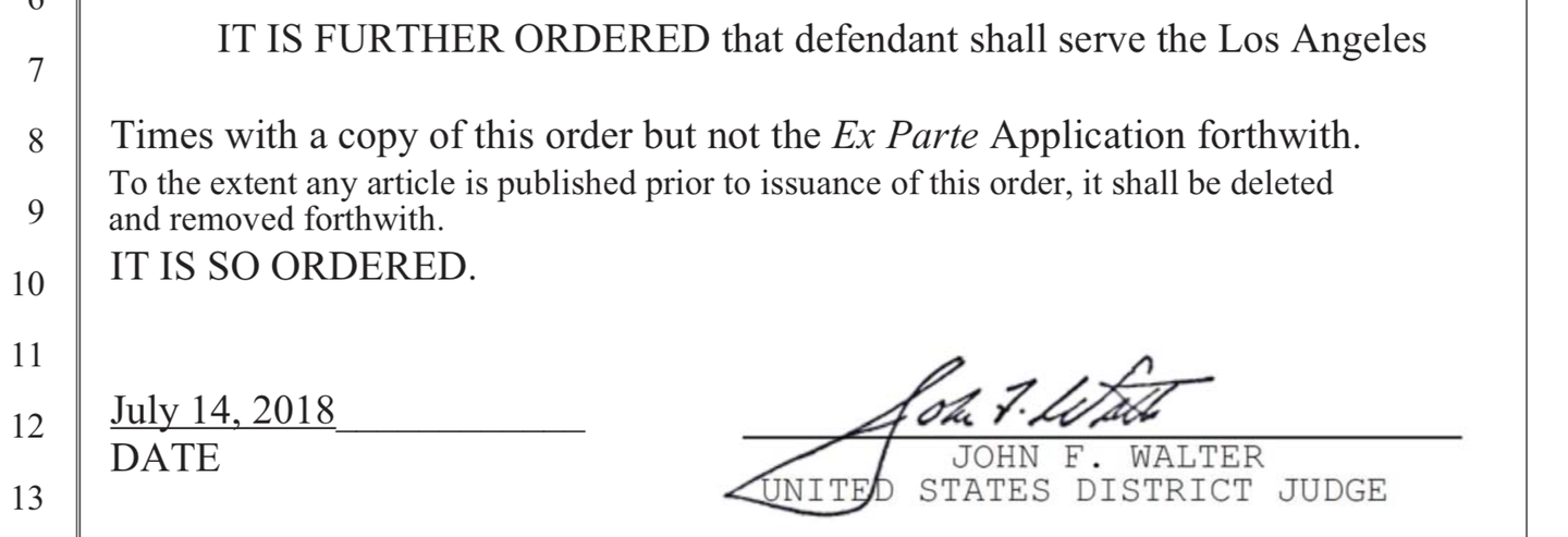 Los Angeles times temporary restraining order