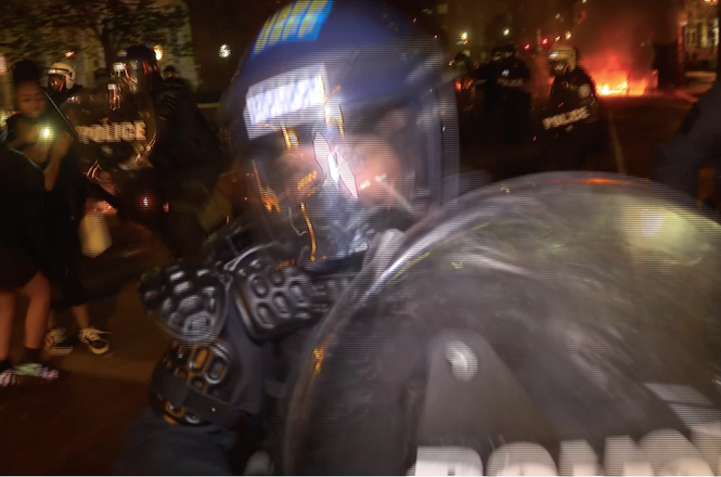 A still image from the video taken by Peter Murtaugh while filming for the BBC in Washington, D.C. on May 31, 2020. (SCREENSHOT VIA PETER MURTAUGH) Murtaugh_assault_0531_DC.png