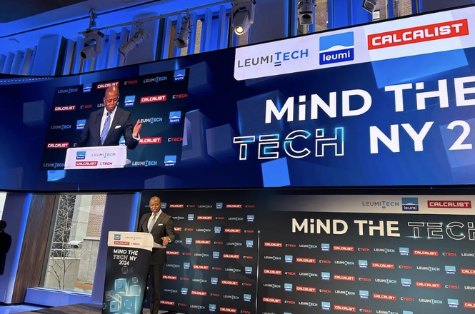 New York City Mayor Eric Adams speaking on March 4, 2024, at a New York City conference on the Israeli high-tech industry