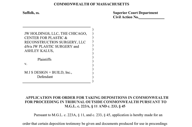 A portion of an Aug. 22, 2024, request in a Massachusetts state court to subpoena The Boston Globe and a former reporter for newspaper for documents and testimony, respectively, concerning a pair of 2022 articles about a then-gubernatorial candidate.