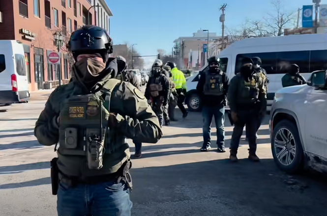 A video frame grab taken by Nick Valencia just before he was pushed by a Border Patrol agent while covering a protest in Minneapolis, Minnesota, on Jan. 24, 2026.