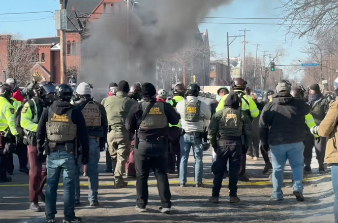 A protest in Minneapolis, Minnesota, on Jan. 24, 2026, where independent journalist Nick Valencia said he was hit multiple times with tear gas canisters during his coverage.