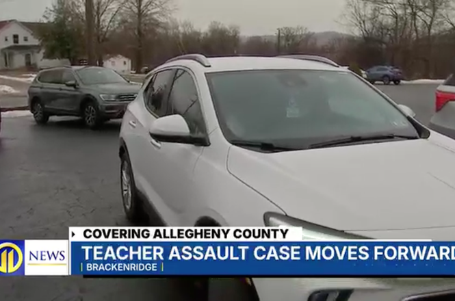The car that advanced toward WPXI TV photographer David Clark and reporter Gabriella DeLuca while they were covering a court hearing in Cheswick, Pennsylvania, on Feb. 18, 2026.