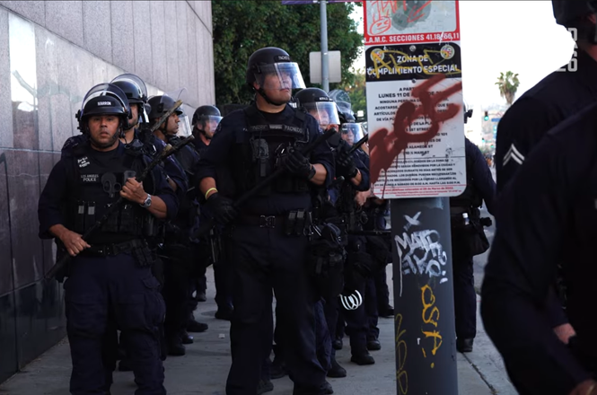 Police responding to a protest in Los Angeles, California, on March 28, 2026.