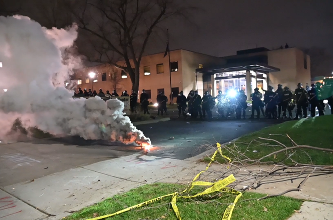 Freelance journalist Tim Speier said he was filming a smoke grenade on April 11, 2021, in Brooklyn Center, Minneapolis, moments before he was hit in the chest with a flash-bang grenade. (COURTESY TIM SPEIER) Speier_assault_0421.png