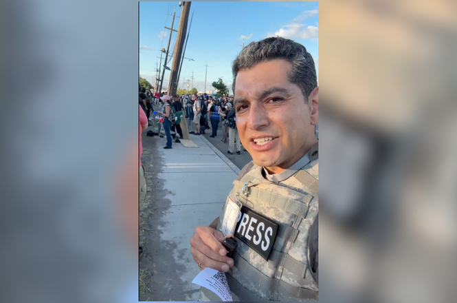 Journalist Nick Valencia reporting outside the Delaney Hall immigration detention center on May 28, 2026, in Newark, New Jersey.