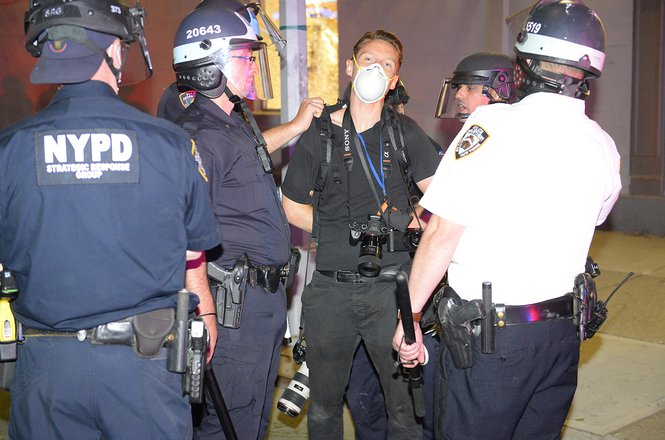 British photojournalist Adam Gray is arrested near Union Square in New York City on May 30, 2020. (COURTESY CRAIG RUTTLE) arrest_gray_0530_floyd.jpg